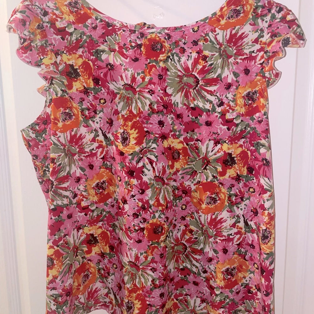 Allover Floral Print Ruffle Trim Blouse